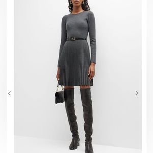 THEORY grey pleated long sleeve dress size small